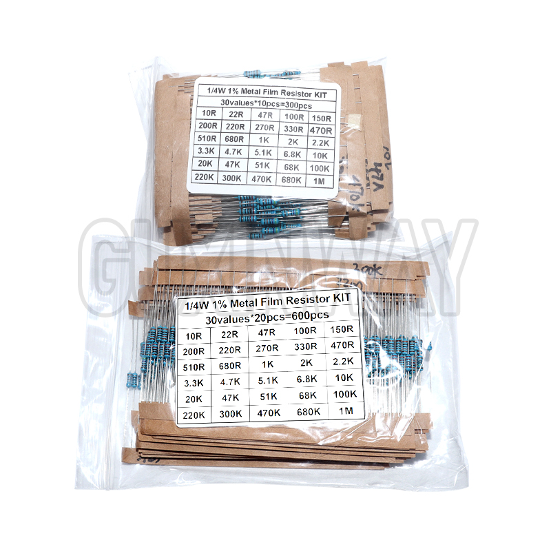 Resistor Kit 1 4W - 30種類パックアソートキット 1/4W 1%金属皮膜抵抗器キット 1K 10K 100K