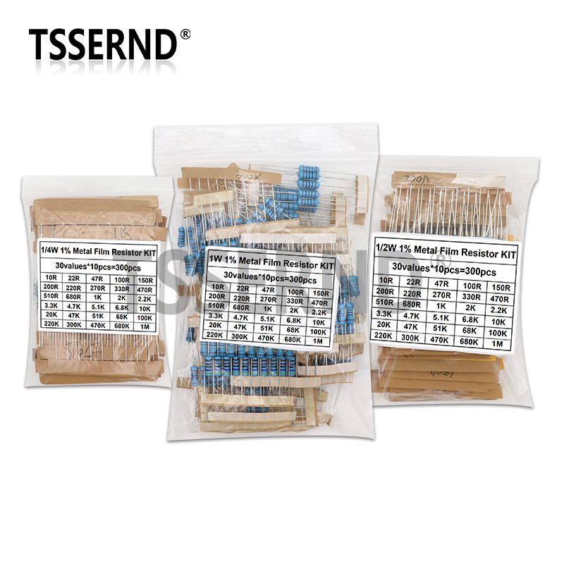 Resistor Kit 1 4W - 金属フィルム抵抗器の品揃え,1% オームの抵抗セット,1, 4w,1w,2w,1w,1%,10r-1m,300個