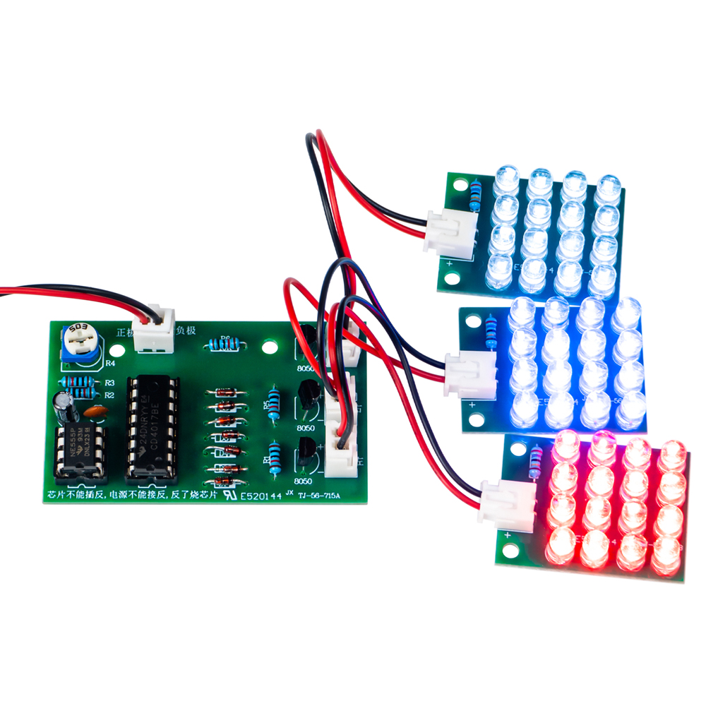 Pcb Etching Kit - DIY電子キット LED三色点滅ライト 赤白青 CD4017 NE555 流れる光