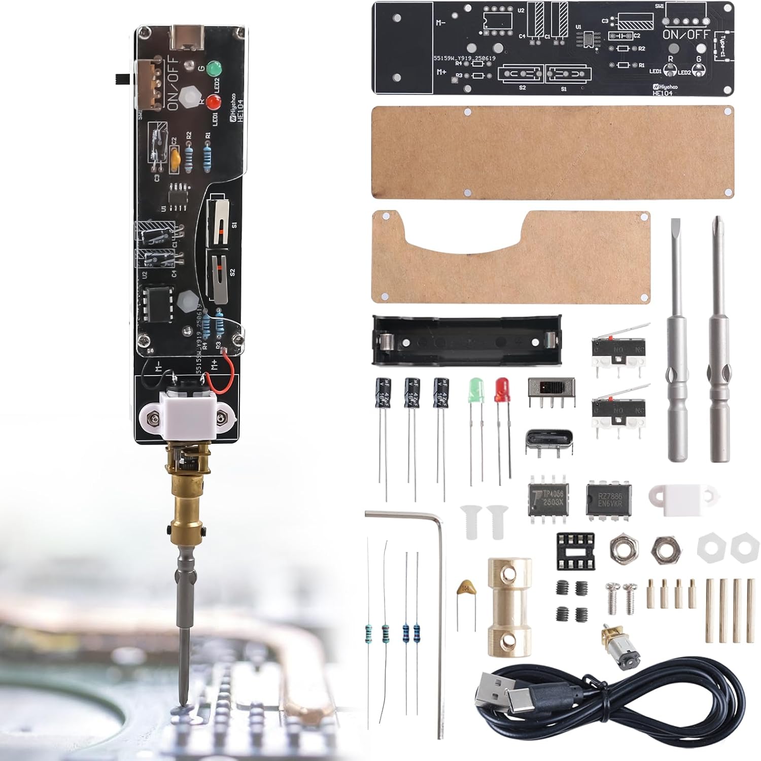 Diy Home Electronics Lab - USB充電式電動ドライバーはんだ付けプロジェクトキット、2ビット付きポータブルDIY修理ツール、家庭用ラボ用電子キット