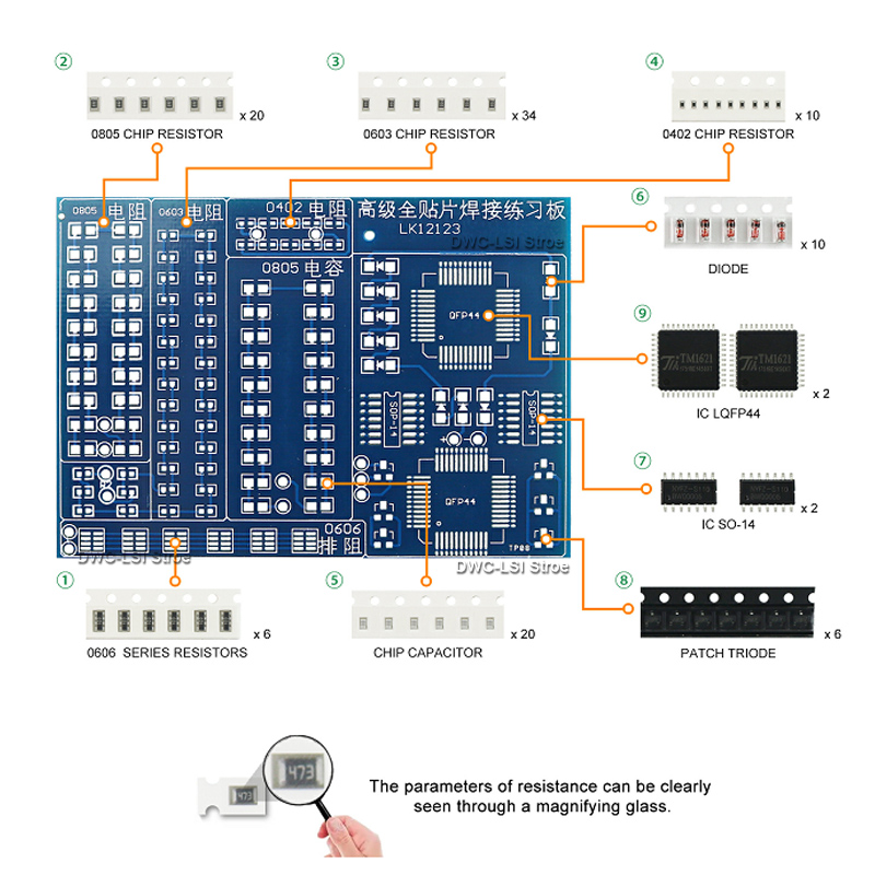 Smd高度なフルパッチ溶接練習ボード、電子部品、smtスキル - Pcb Etching Kit のレビューと価格