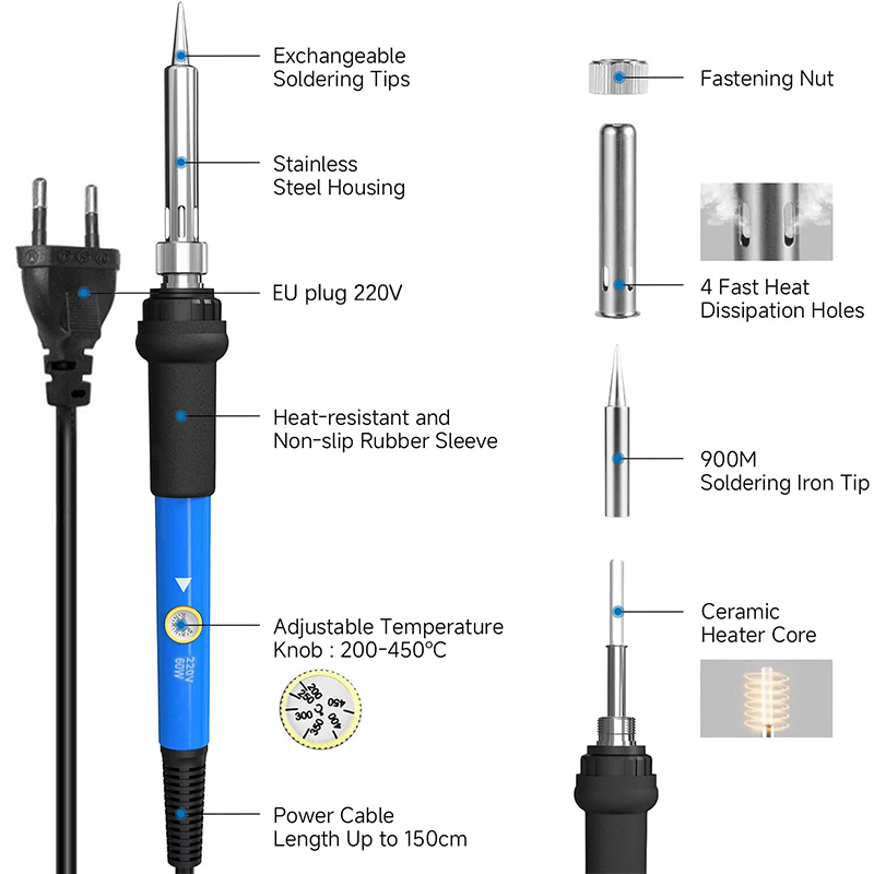 温度調節可能 220V 60W 電気はんだごてキット はんだ - Diy Electronics Tool Kit のレビューと価格