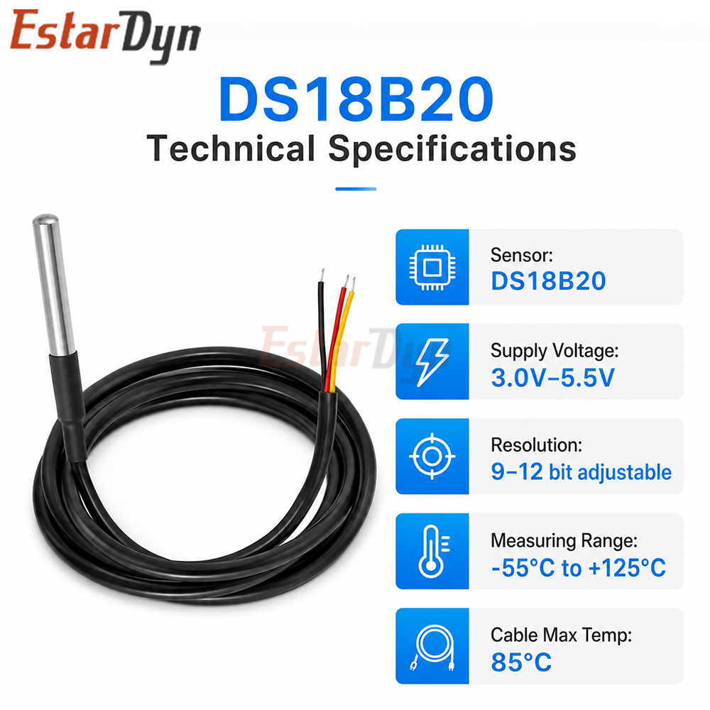 Estardyn DS18B20 防水デジタル温度センサー  - Ds18B20 Temperature Sensor のレビューと価格
