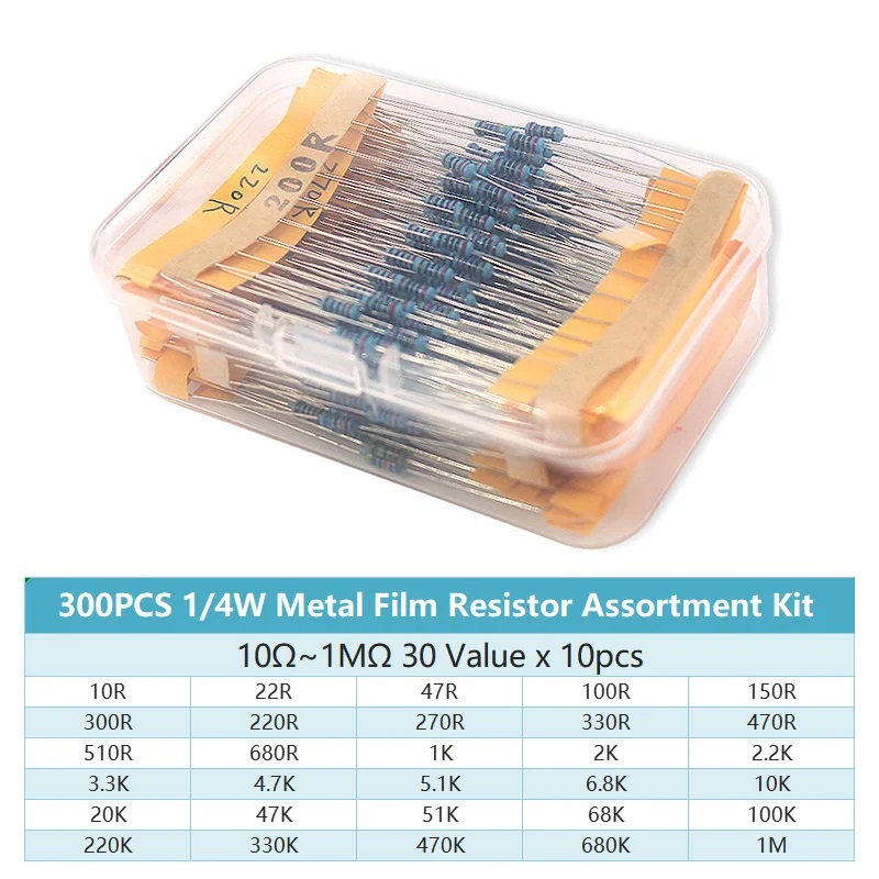 300/600個入り 1/4W 金属皮膜抵抗器キット 抵抗値 - Resistor Kit 1 4W のレビューと価格