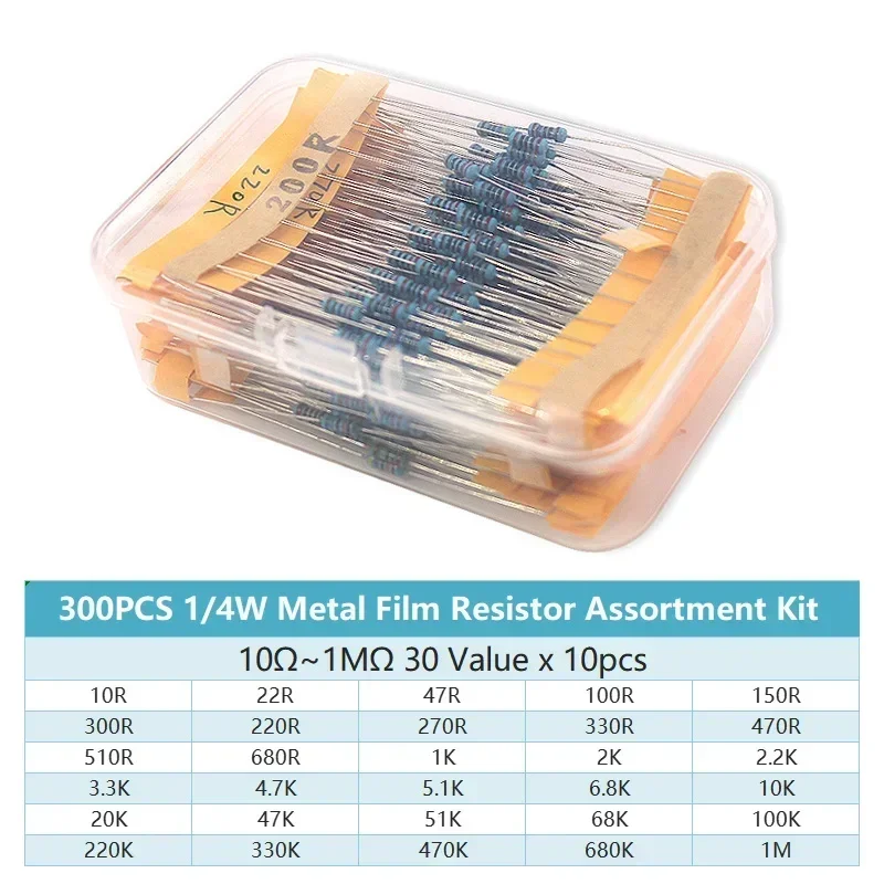 300/600 個 30 値 1/4 ワット金属皮膜抵抗器キ - Resistor Kit 1 4W のレビューと価格