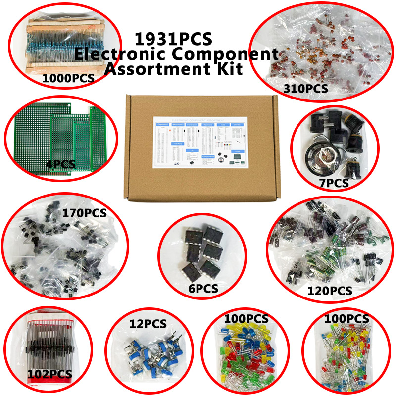 1900個入り電子部品キット コンデンサ、抵抗器、トランジス - Diy Home Electronics Projects のレビューと価格